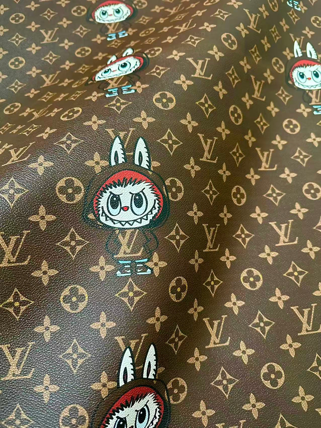 Craft LV With Labubu Leather Fabric For Handmade Sneaker, Bag,DIY Gift Goods By Yard