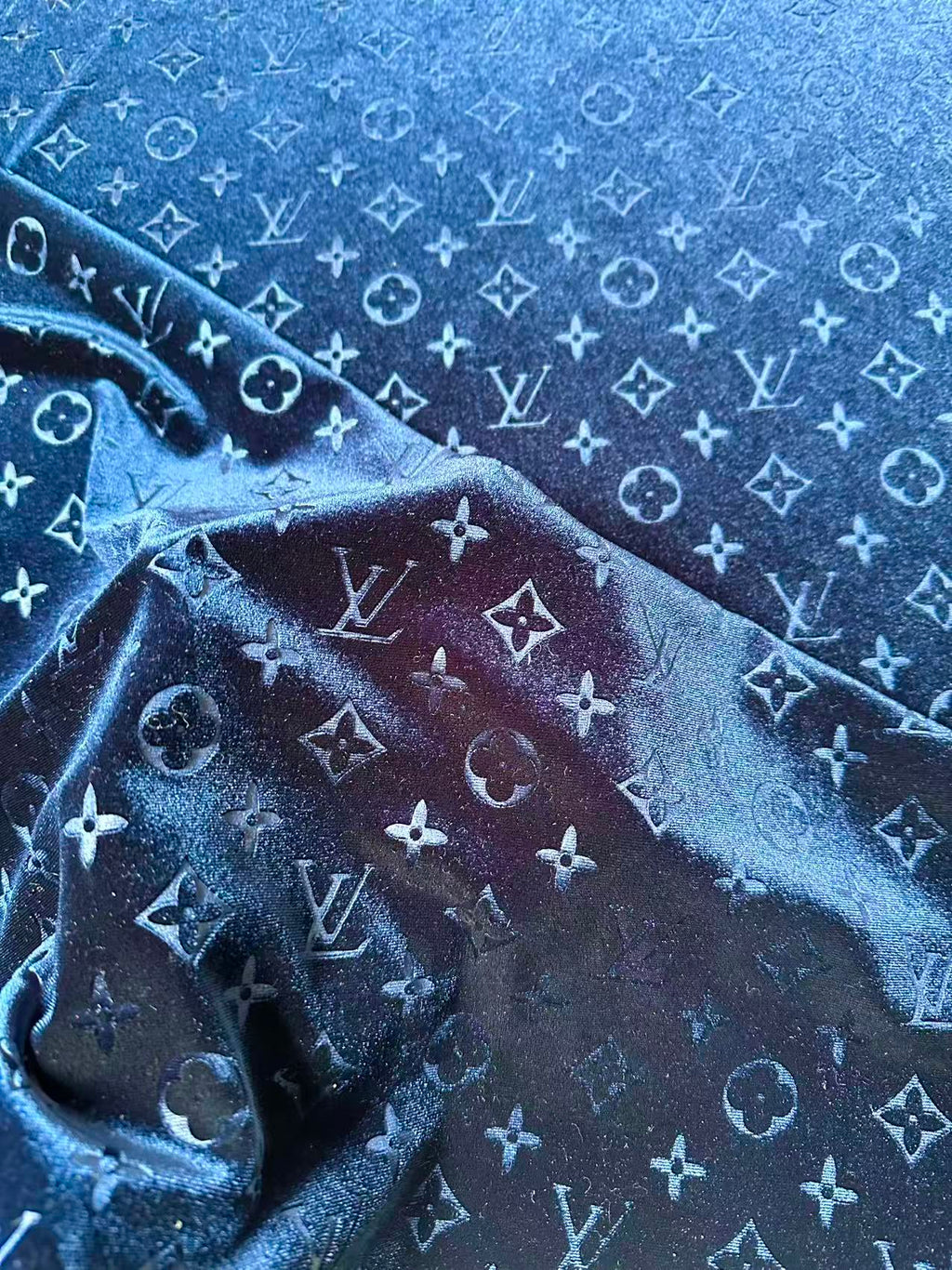 Popular Luxury LV Knitting Velvet Fabric For Handmade Sneaker,Car Upholstery and Apparel By Yard(Navy Blue)