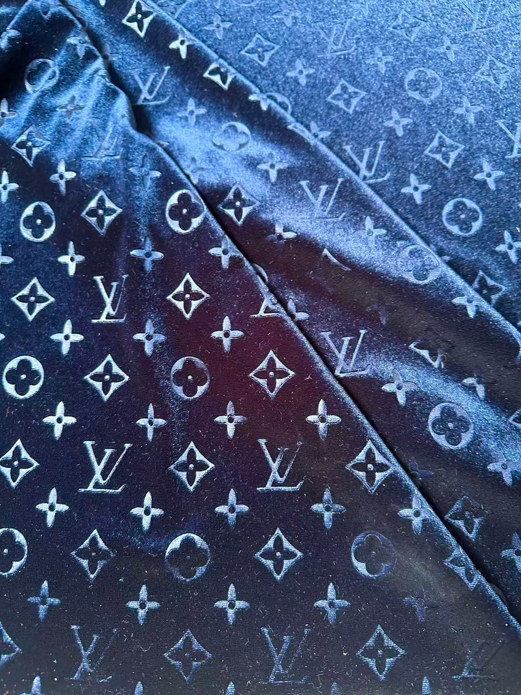 Popular Luxury LV Knitting Velvet Fabric For Handmade Sneaker,Car Upholstery and Apparel By Yard(Navy Blue)