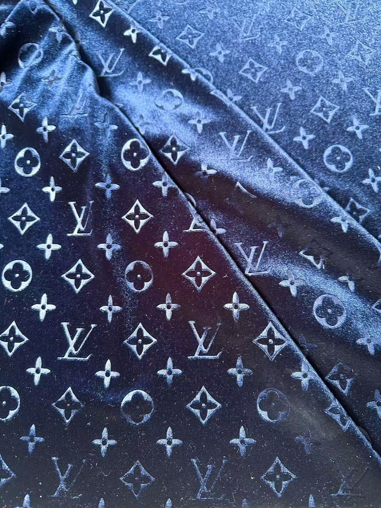 Popular Luxury LV Knitting Velvet Fabric For Handmade Sneaker,Car Upholstery and Apparel By Yard(Navy Blue)