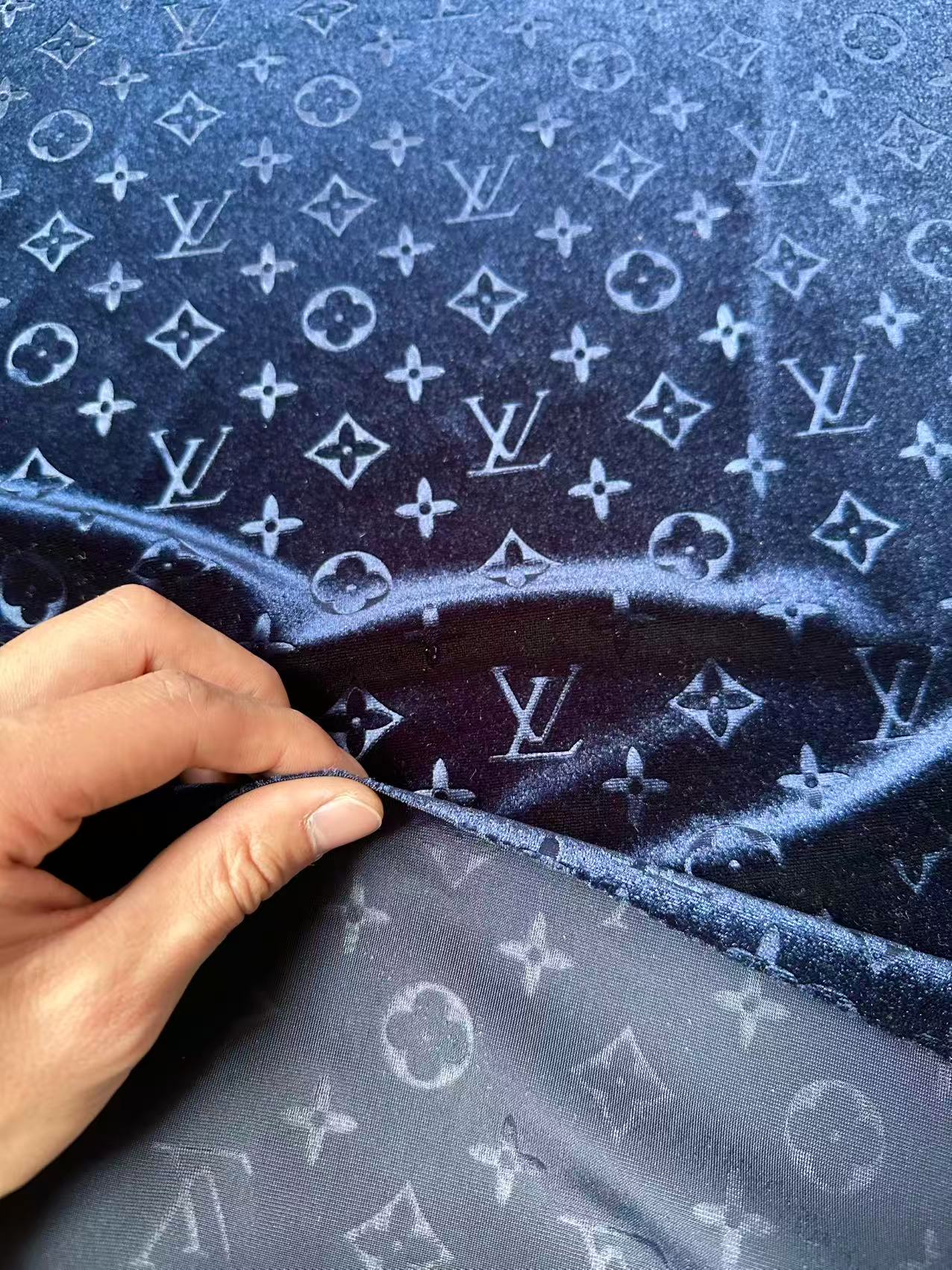 Popular Luxury LV Knitting Velvet Fabric For Handmade Sneaker,Car Upholstery and Apparel By Yard(Navy Blue)