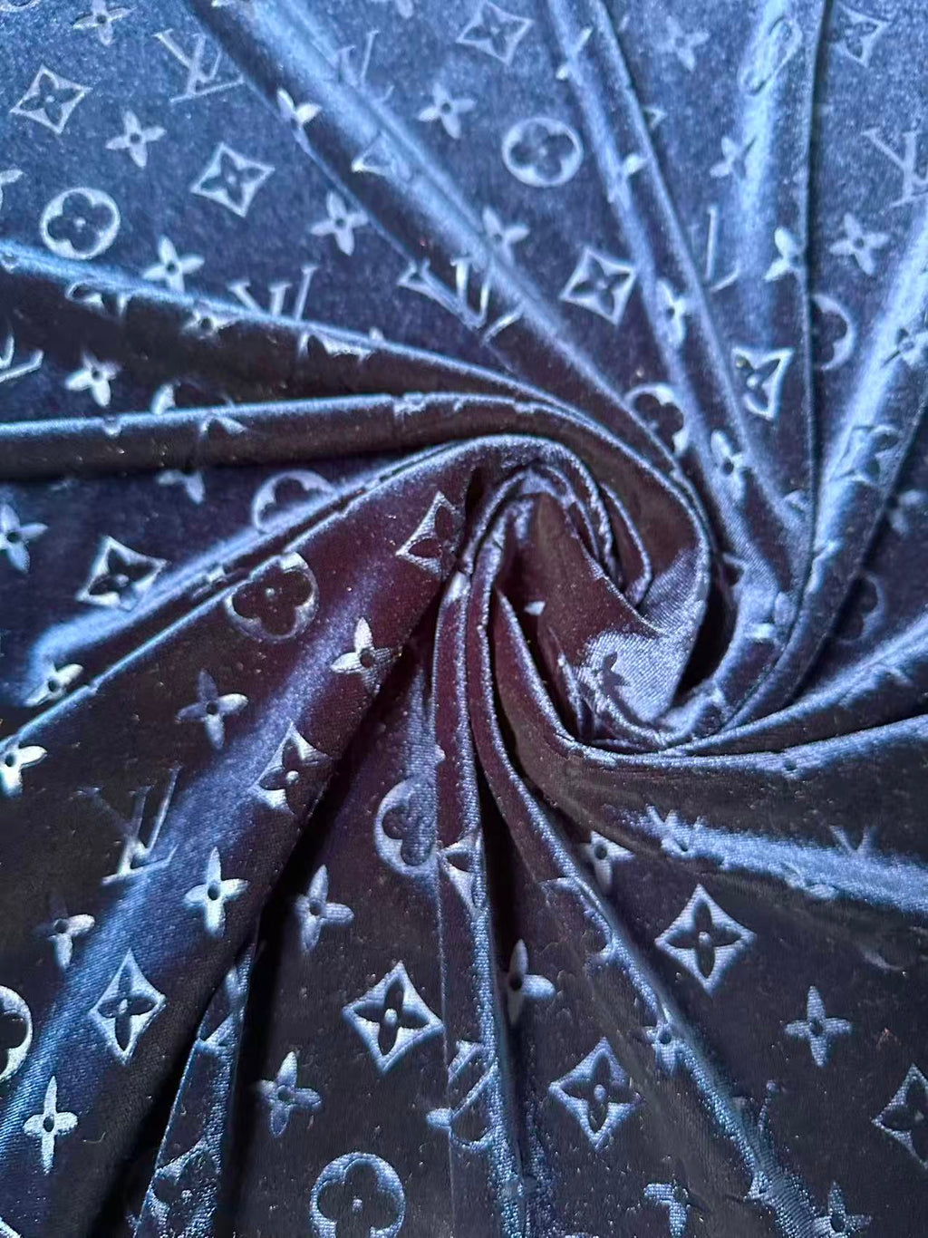 Popular Luxury LV Knitting Velvet Fabric For Handmade Sneaker,Car Upholstery and Apparel By Yard(Navy Blue)