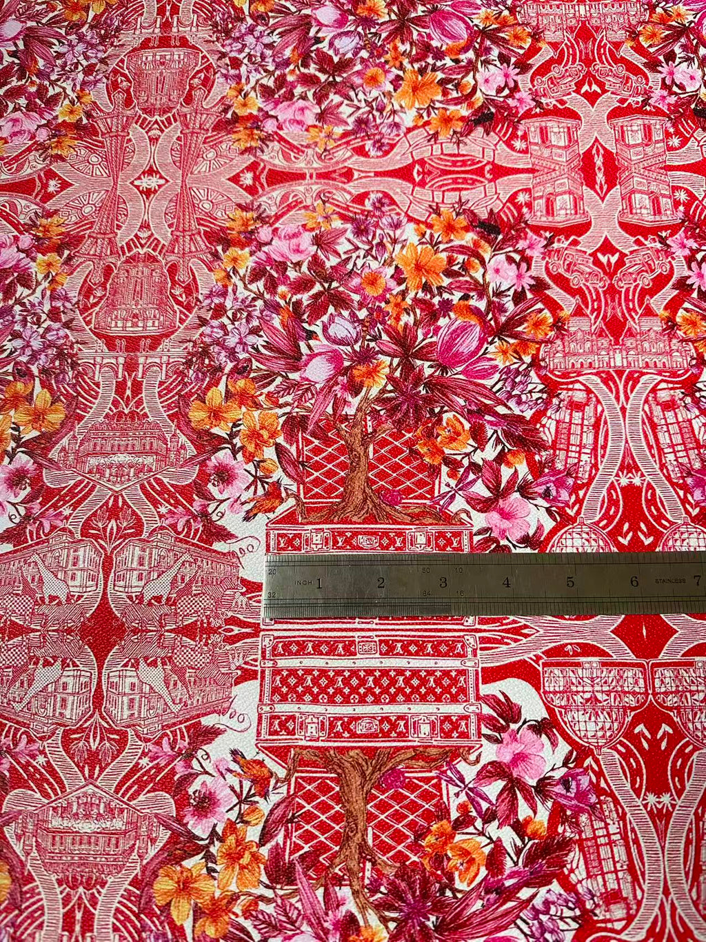 Fashion LV With Red Tree Leather Fabric For Handmade Sneaker, Bag,DIY Gift Goods By Yard