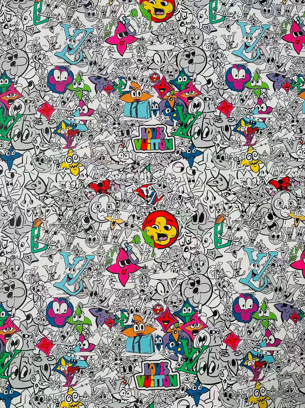 Fashion DIY Cartoon LV Leather Fabric For Handmade Sneaker, Bag,DIY Gift Goods By Yard