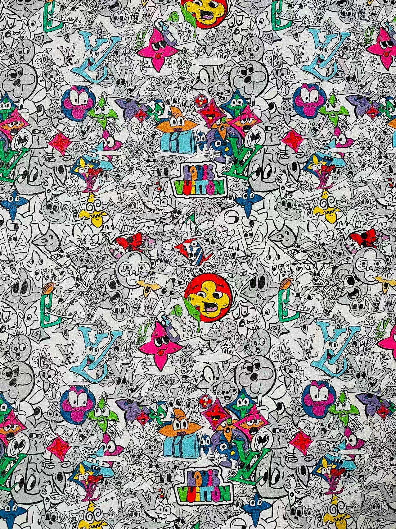 Fashion DIY Cartoon LV Leather Fabric For Handmade Sneaker, Bag,DIY Gift Goods By Yard