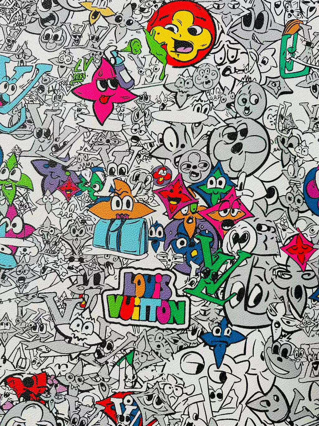 Fashion DIY Cartoon LV Leather Fabric For Handmade Sneaker, Bag,DIY Gift Goods By Yard