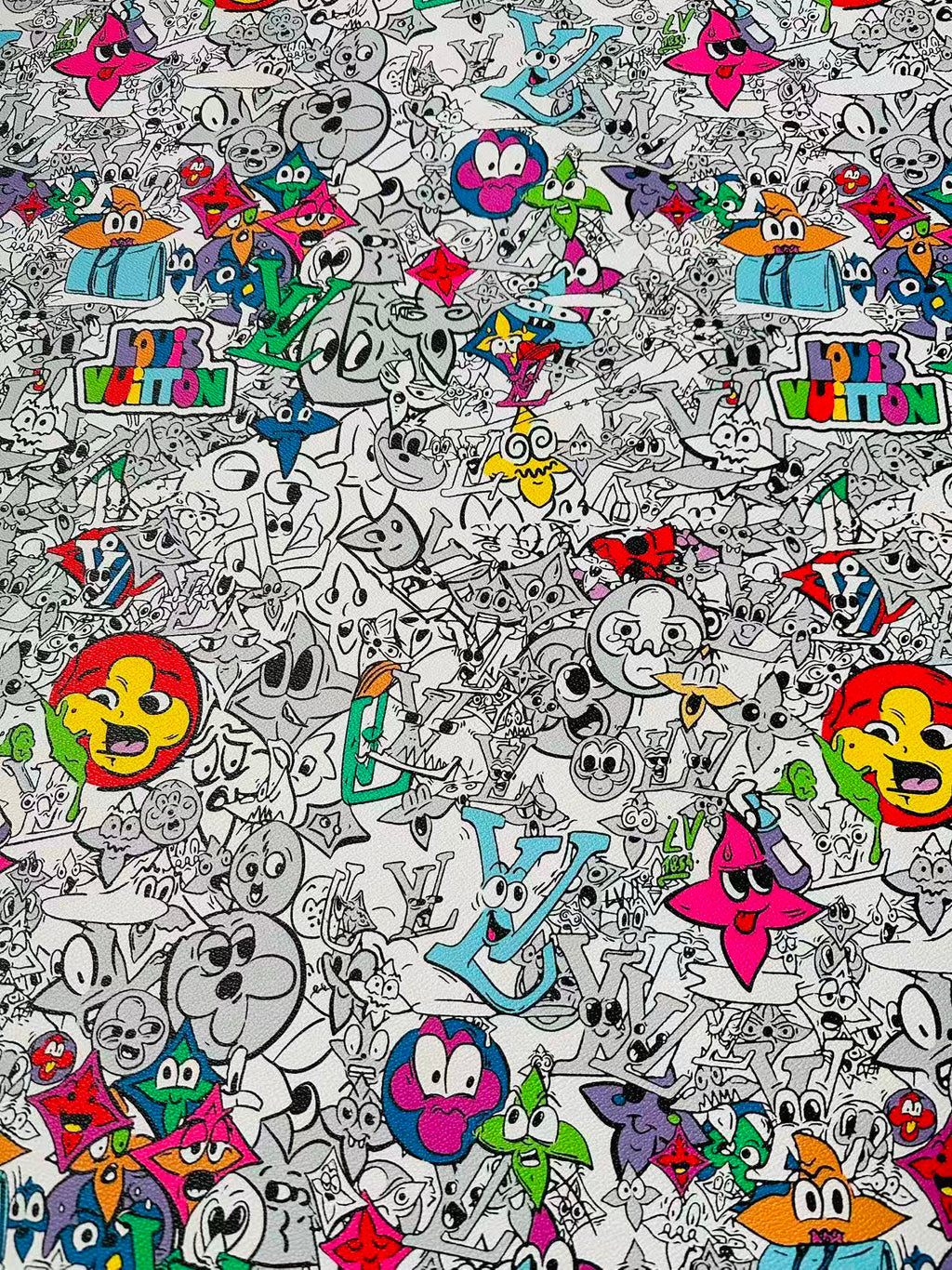 Fashion DIY Cartoon LV Leather Fabric For Handmade Sneaker, Bag,DIY Gift Goods By Yard