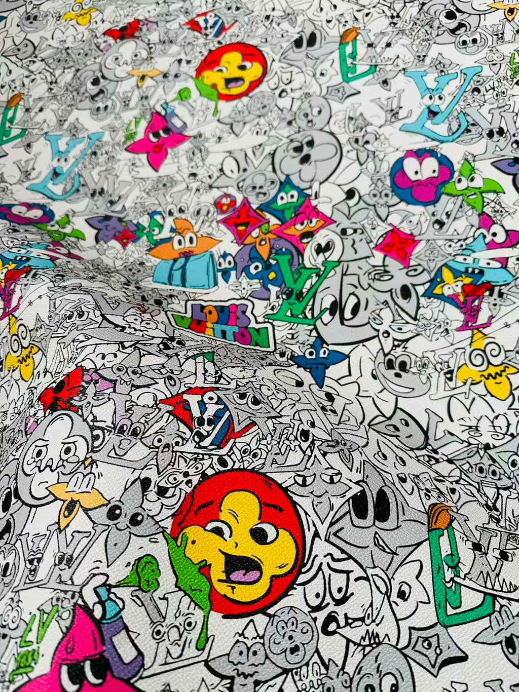 Fashion DIY Cartoon LV Leather Fabric For Handmade Sneaker, Bag,DIY Gift Goods By Yard