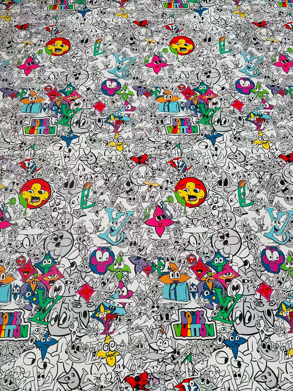 Fashion DIY Cartoon LV Leather Fabric For Handmade Sneaker, Bag,DIY Gift Goods By Yard