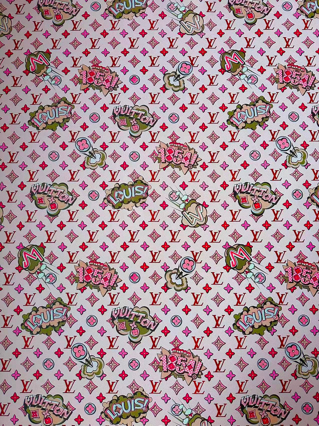 Fashion Pink LV 1854 Leather Fabric For Handmade Sneaker,Bag,Upholstery Handicraft Goods By Yard
