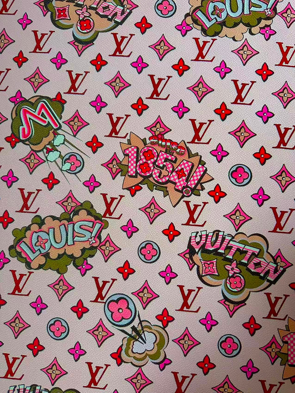 Fashion Pink LV 1854 Leather Fabric For Handmade Sneaker,Bag,Upholstery Handicraft Goods By Yard