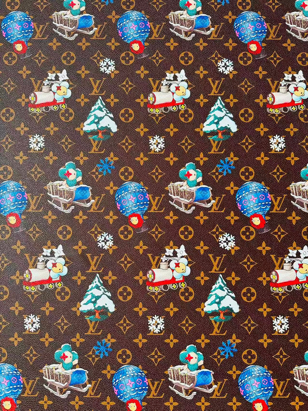 Fashion LV With Merry Christmas Snow Leather Fabric For Handmade Shoes,Car Upholstery Goods By Yard