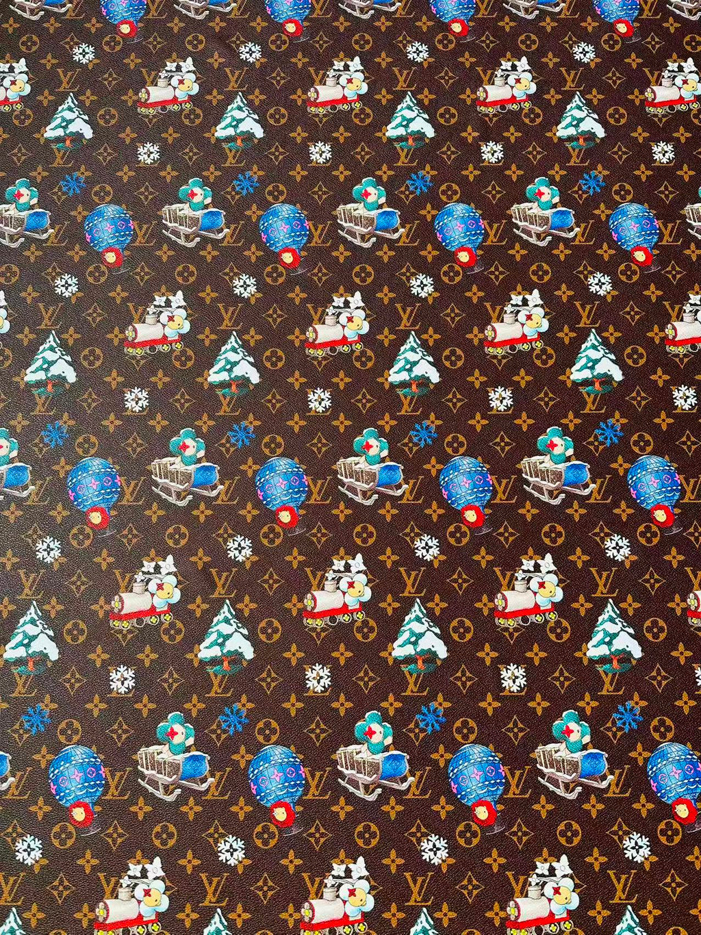 Fashion LV With Merry Christmas Snow Leather Fabric For Handmade Shoes,Car Upholstery Goods By Yard