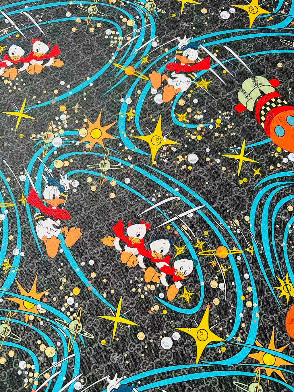 Classic Gucci Leather Case Fabric,Handmade Bag, Shoes Leather, Joint Disney Donald Duck (Black)