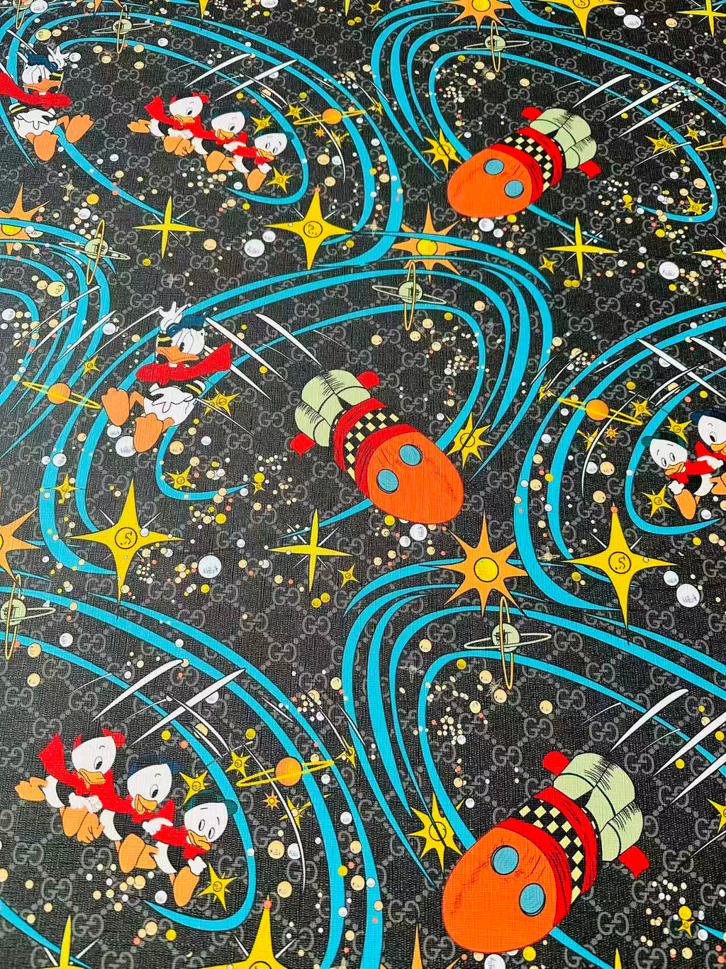 Classic Gucci Leather Case Fabric,Handmade Bag, Shoes Leather, Joint Disney Donald Duck (Black)
