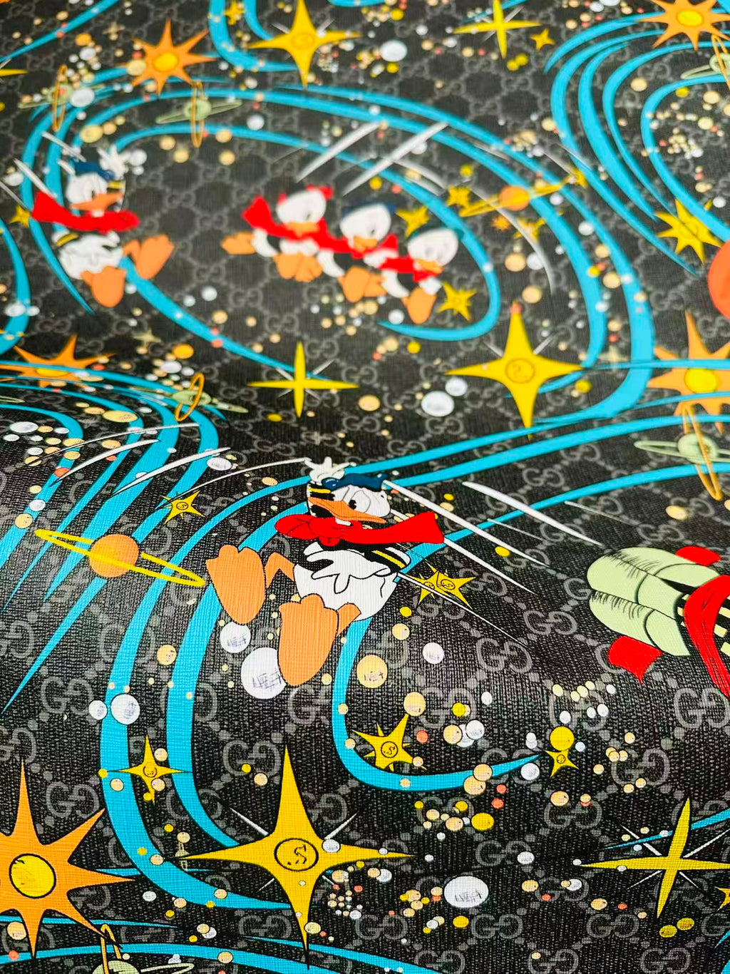 Classic Gucci Leather Case Fabric,Handmade Bag, Shoes Leather, Joint Disney Donald Duck (Black)