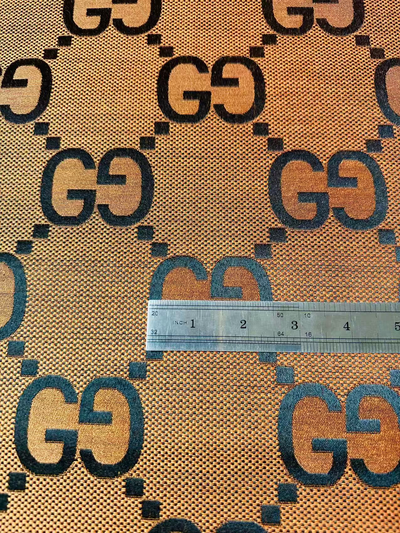 Classic 2.3 Inch Canvas Jacquard Cloth Fabric, GG Fabric,Handmade Clothing ,Fashion Sewing DIY Bags Fabric Shoes Fabric Hat Fabric Gucci Design By Yards (Orange)