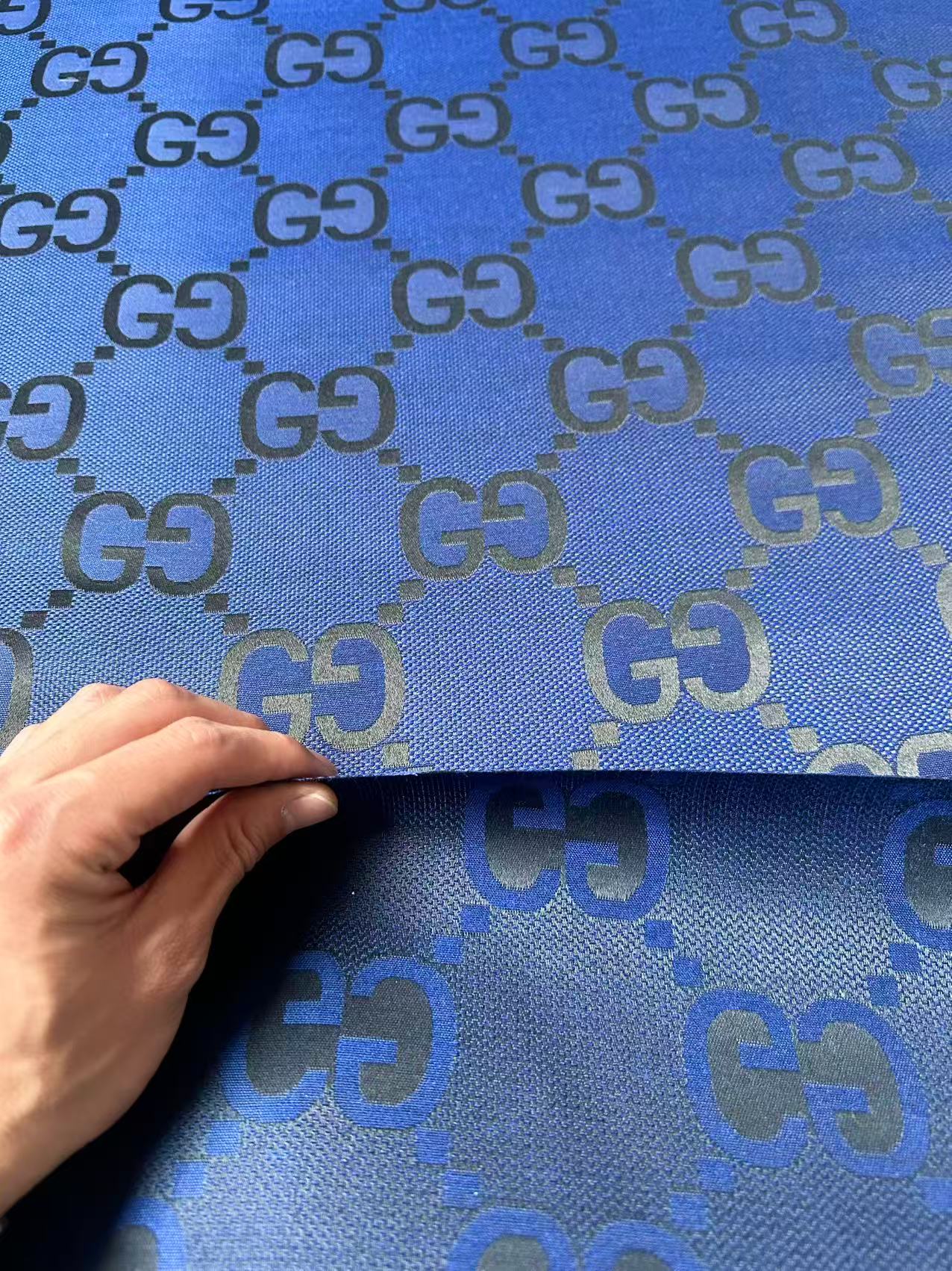 Classic 2.3 Inch Canvas Jacquard Cloth Fabric, GG Fabric,Handmade Clothing ,Fashion Sewing DIY Bags Fabric Shoes Fabric Hat Fabric Gucci Design By Yards (Navy Blue)