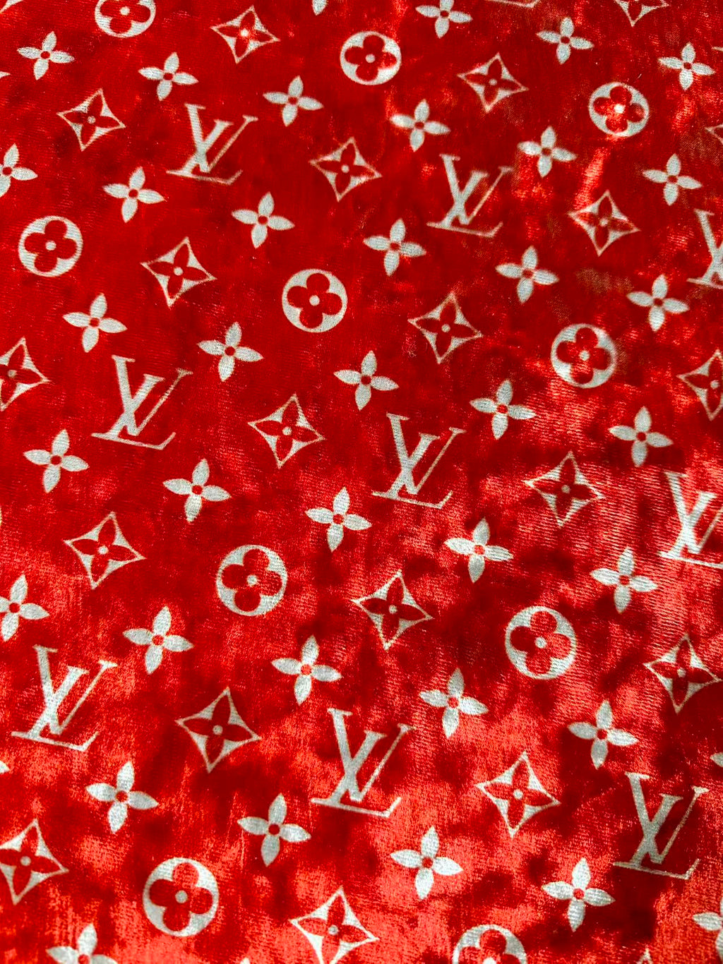 Craft Luxury Red With White LV Knitting Velvet Fabric For Handmade Sneaker,Car Upholstery,Clothing