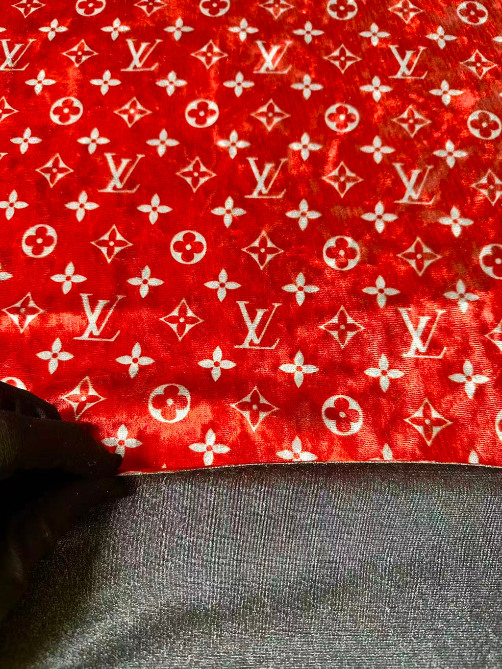 Craft Luxury Red With White LV Knitting Velvet Fabric For Handmade Sneaker,Car Upholstery,Clothing