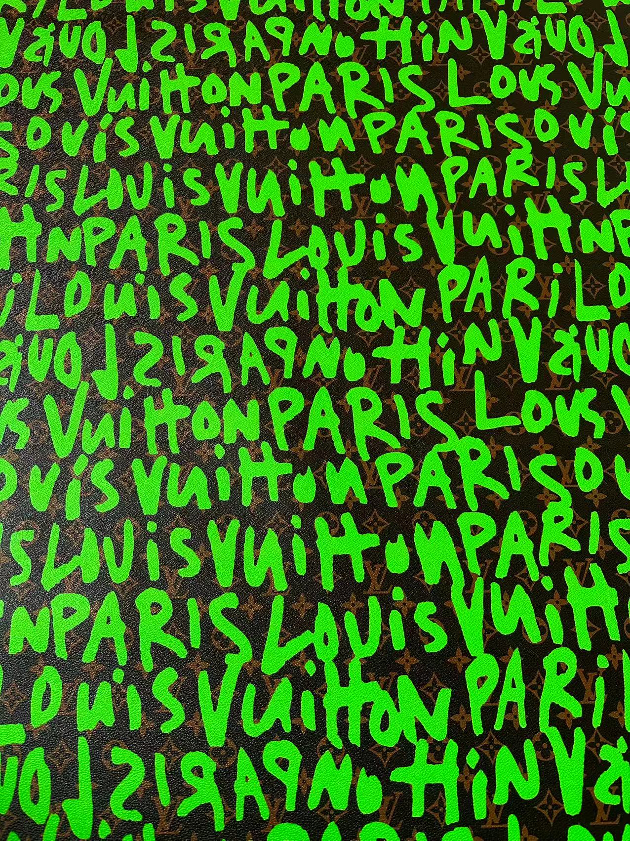 Craft LV BIG Size Graffiti Letter Design Vinyl Leather for Handmade Sneaker,Car Upholstery Leather(Green)