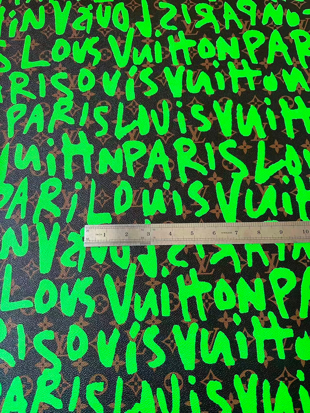 Craft LV BIG Size Graffiti Letter Design Vinyl Leather for Handmade Sneaker,Car Upholstery Leather(Green)