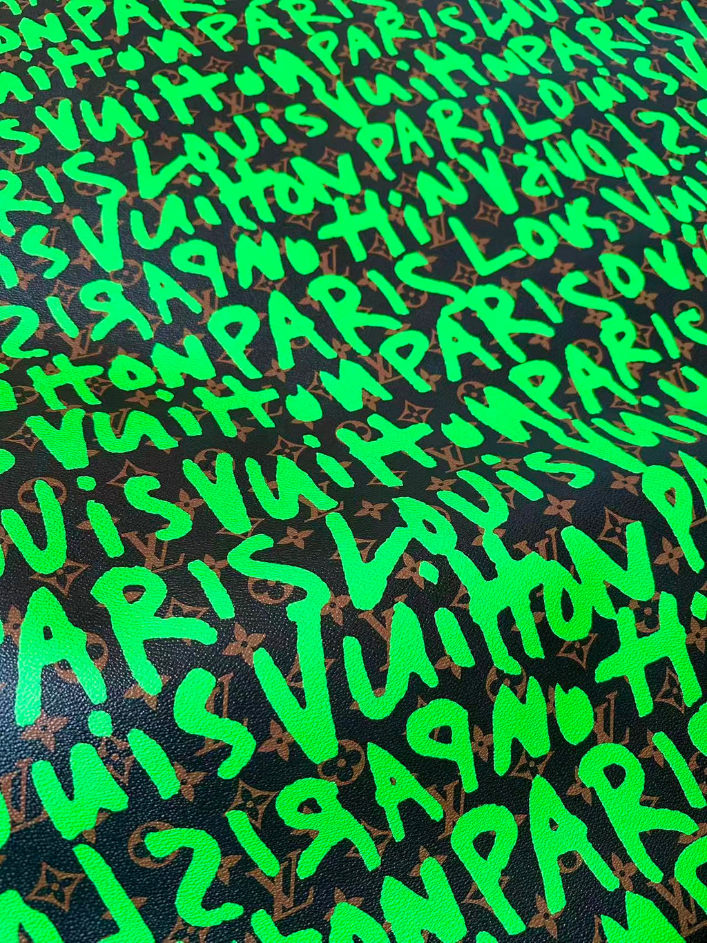 Craft LV BIG Size Graffiti Letter Design Vinyl Leather for Handmade Sneaker,Car Upholstery Leather(Green)