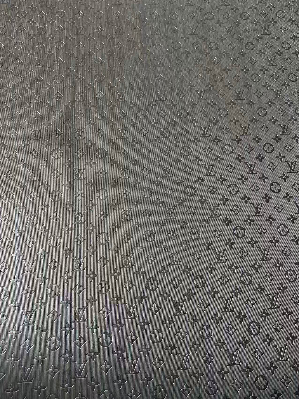 Craft Black Thin Strip Texture LV Embossed Leather Fabric For Handmade Shoes, Car Upholstery Goods