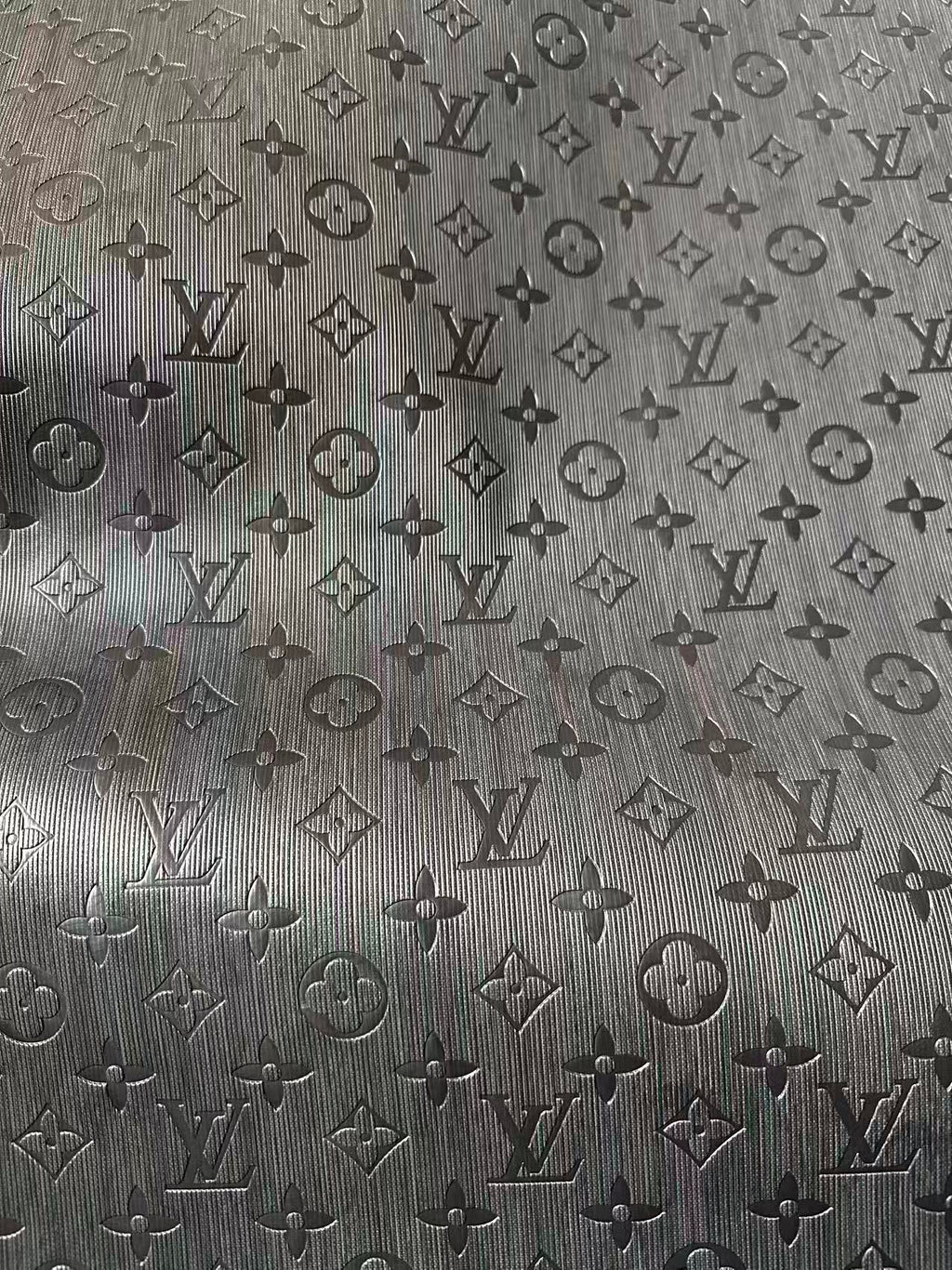 Craft Black Thin Strip Texture LV Embossed Leather Fabric For Handmade Shoes, Car Upholstery Goods