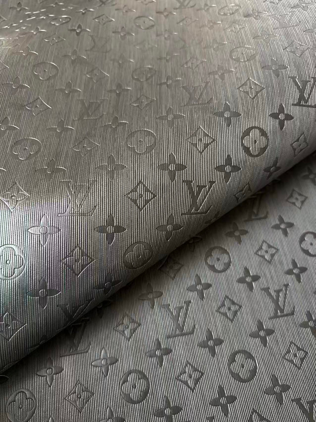 Craft Black Thin Strip Texture LV Embossed Leather Fabric For Handmade Shoes, Car Upholstery Goods