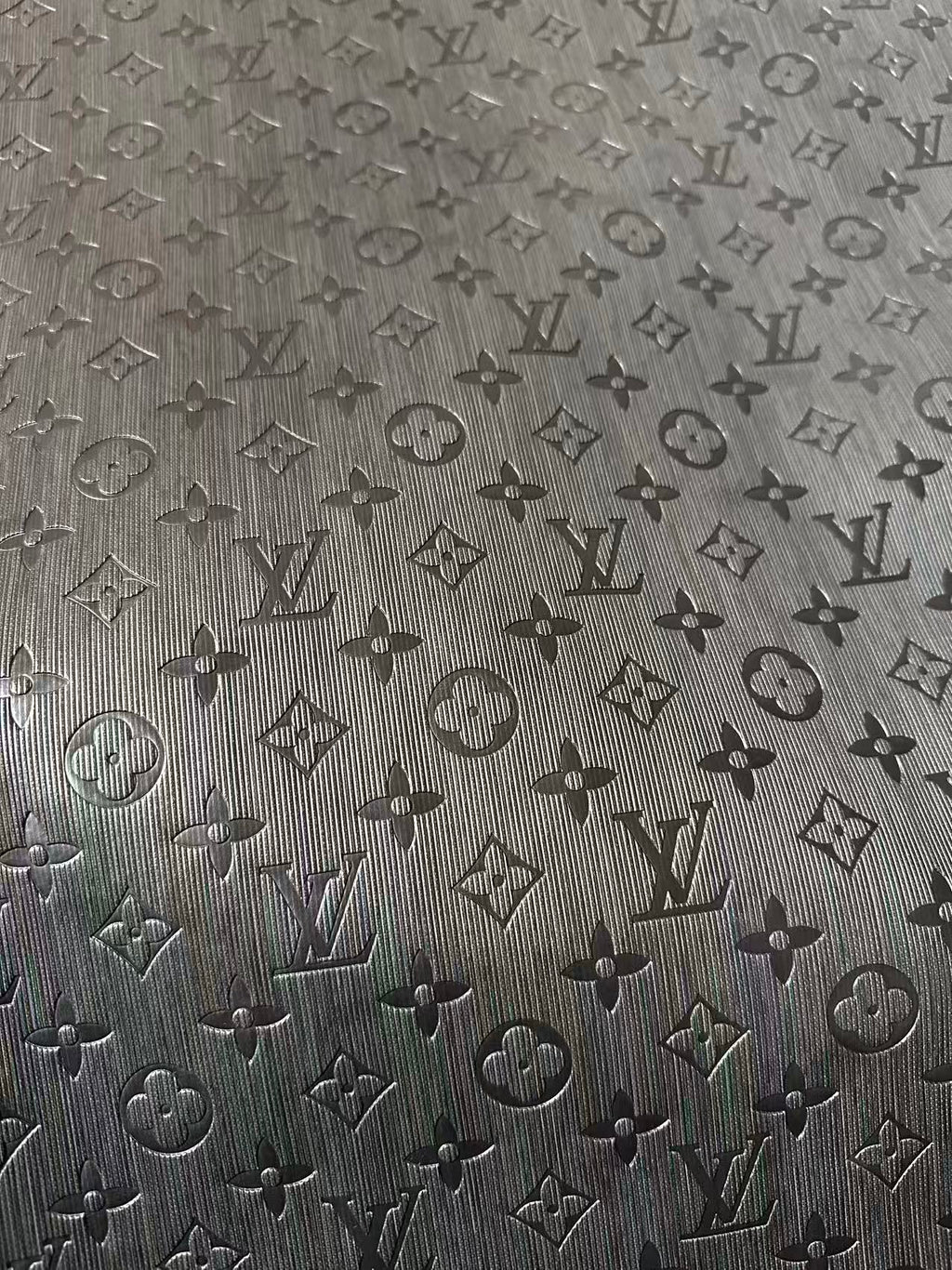 Craft Black Thin Strip Texture LV Embossed Leather Fabric For Handmade Shoes, Car Upholstery Goods