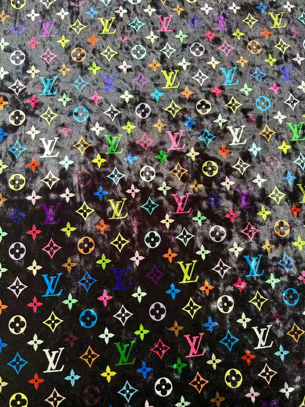 Craft Colorful Black Luxury LV Knitting Velvet Fabric For Handmade Sneaker,Car Upholstery and Clothing By Yard