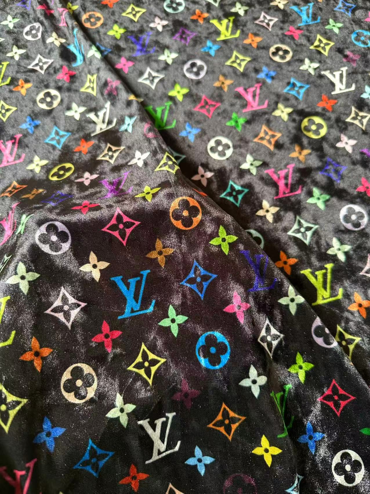 Craft Colorful Black Luxury LV Knitting Velvet Fabric For Handmade Sneaker,Car Upholstery and Clothing By Yard