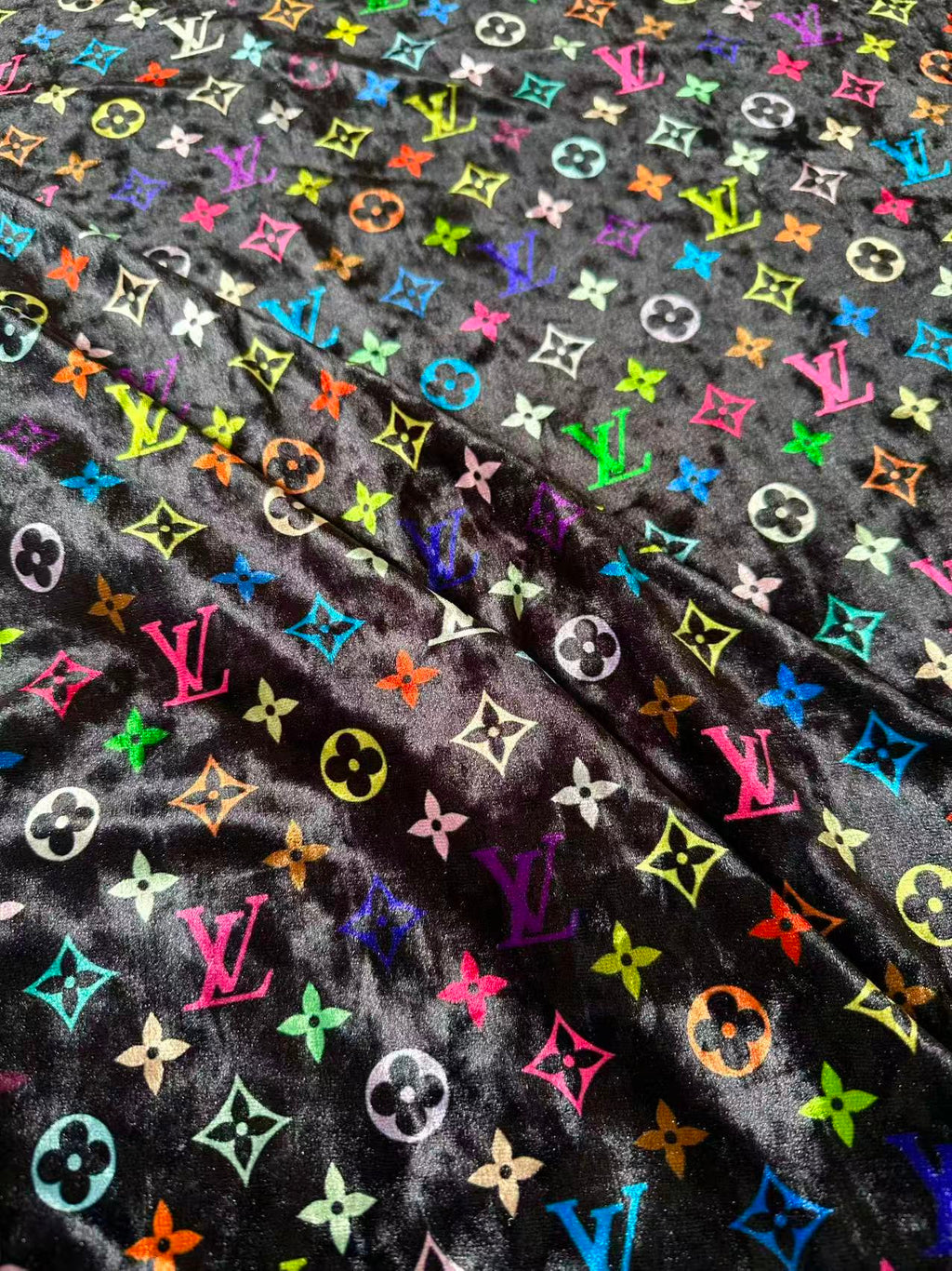 Craft Colorful Black Luxury LV Knitting Velvet Fabric For Handmade Sneaker,Car Upholstery and Clothing By Yard