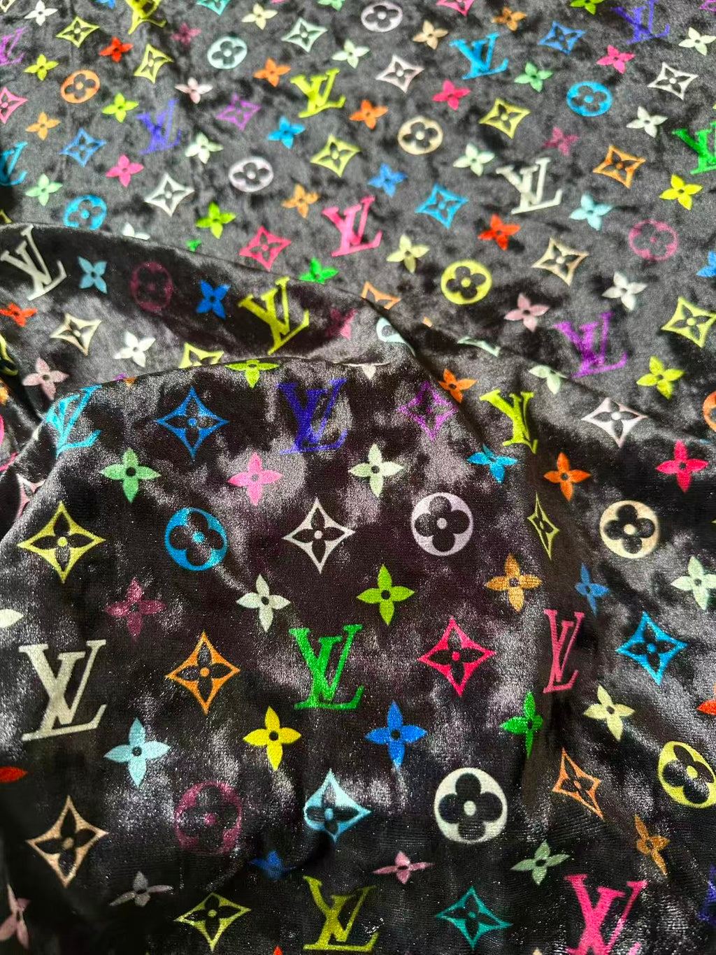 Craft Colorful Black Luxury LV Knitting Velvet Fabric For Handmade Sneaker,Car Upholstery and Clothing By Yard