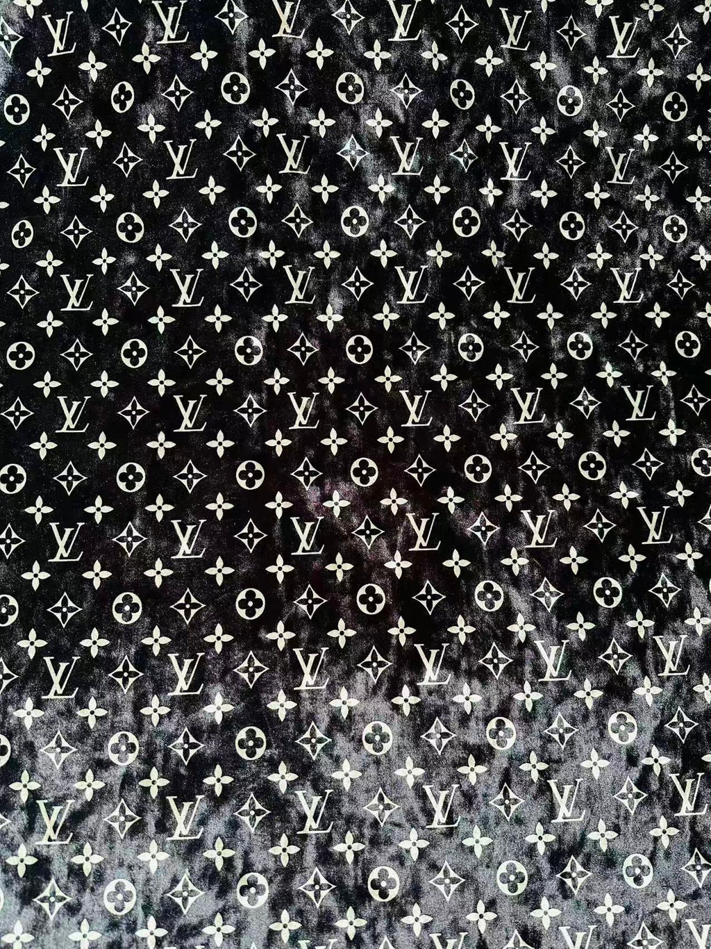 Craft Luxury Black With White LV Knitting Velvet Fabric For Handmade Sneaker,Car Upholstery and Clothing By Yard