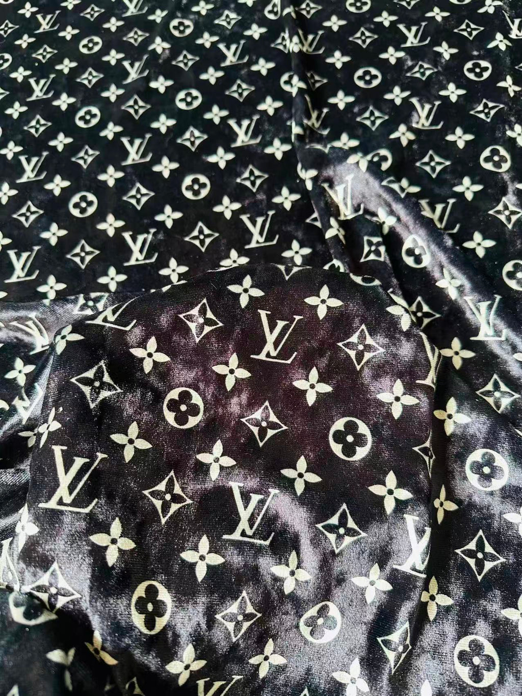 Craft Luxury Black With White LV Knitting Velvet Fabric For Handmade Sneaker,Car Upholstery and Clothing By Yard