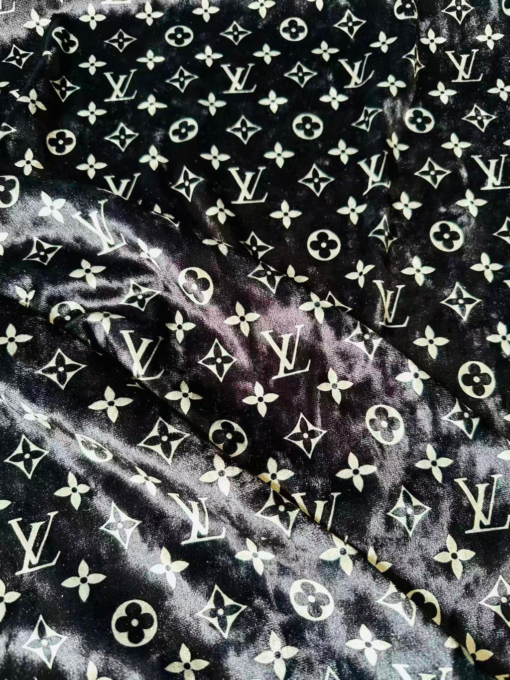 Craft Luxury Black With White LV Knitting Velvet Fabric For Handmade Sneaker,Car Upholstery and Clothing By Yard