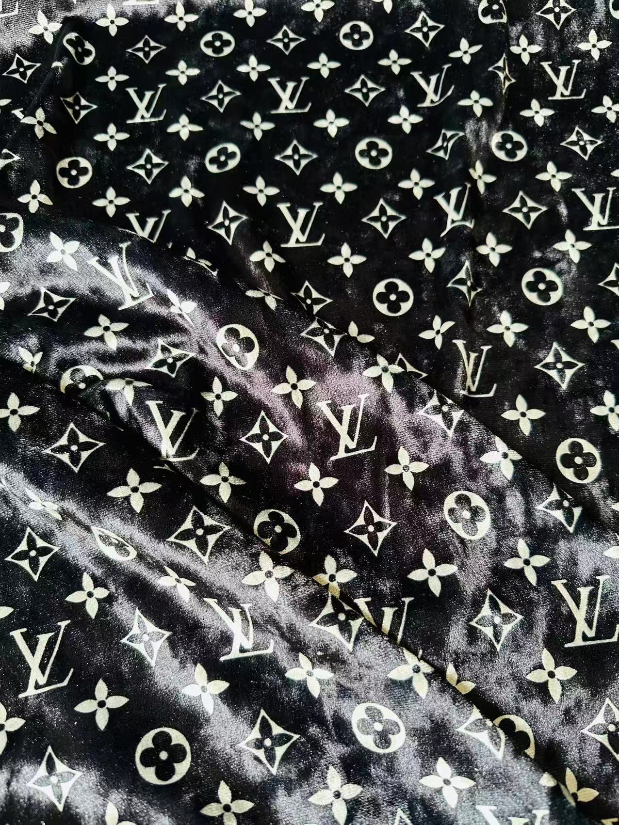 Craft Luxury Black With White LV Knitting Velvet Fabric For Handmade Sneaker,Car Upholstery and Clothing By Yard
