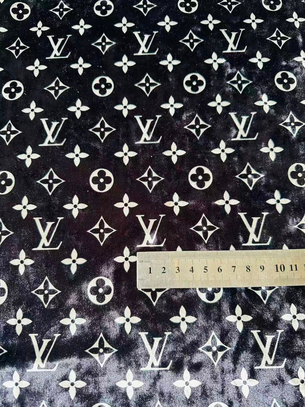 Craft Luxury Black With White LV Knitting Velvet Fabric For Handmade Sneaker,Car Upholstery and Clothing By Yard