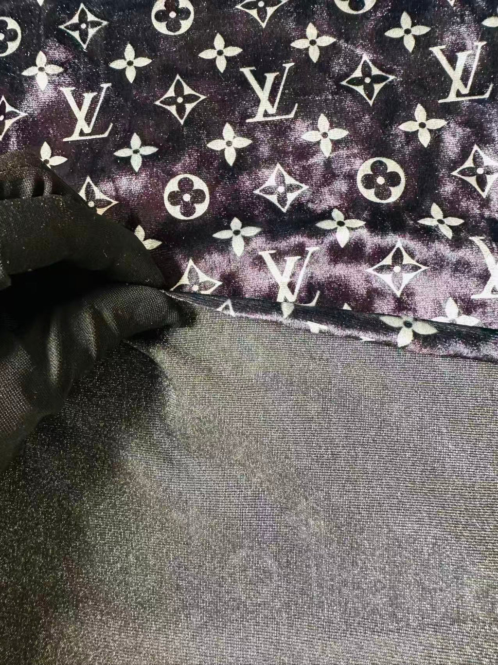 Craft Luxury Black With White LV Knitting Velvet Fabric For Handmade Sneaker,Car Upholstery and Clothing By Yard
