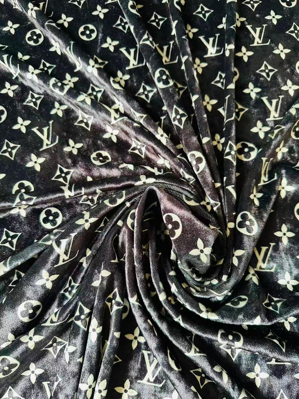 Craft Luxury Black With White LV Knitting Velvet Fabric For Handmade Sneaker,Car Upholstery and Clothing By Yard