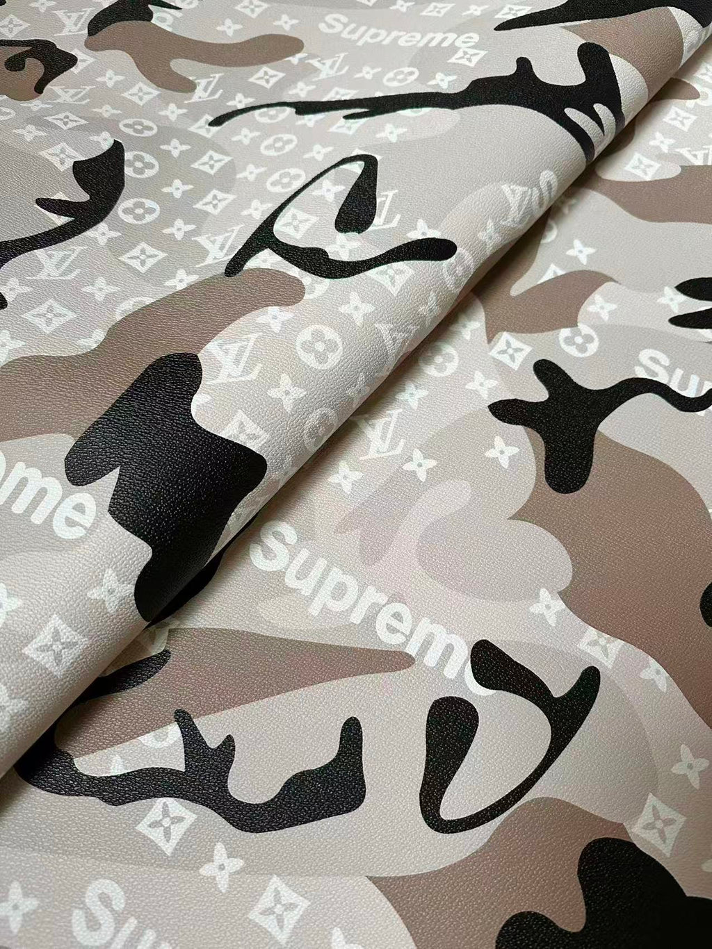 Fashion Gray LV With Supreme Camouflage Leather Fabric For Handmade Sneaker,Upholstery Goods
