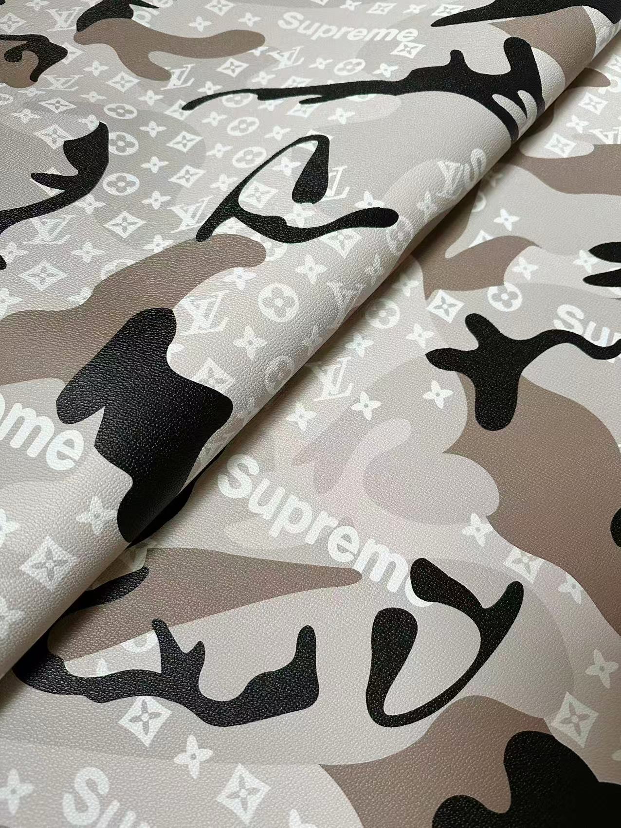 Fashion Gray LV With Supreme Camouflage Leather Fabric For Handmade Sneaker,Upholstery Goods