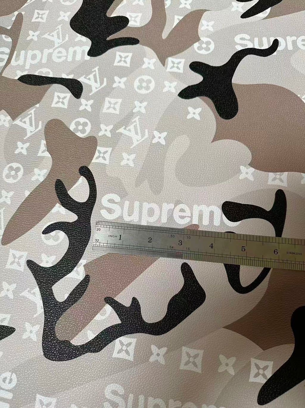Fashion Gray LV With Supreme Camouflage Leather Fabric For Handmade Sneaker,Upholstery Goods