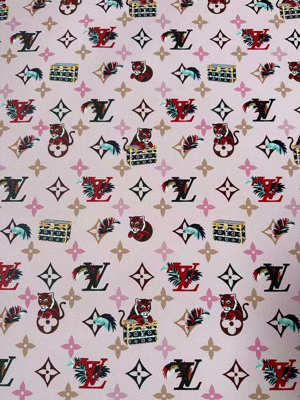 Craft Pink Tiger LV Leather Fabric For Handmade Shoes, Bag ,Upholstery Goods By Yard