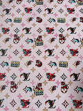 Craft Pink Tiger LV Leather Fabric For Handmade Shoes, Bag ,Upholstery Goods By Yard