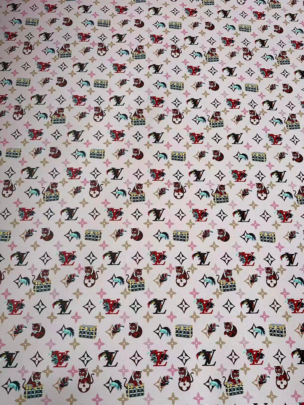 Craft Pink Tiger LV Leather Fabric For Handmade Shoes, Bag ,Upholstery Goods By Yard