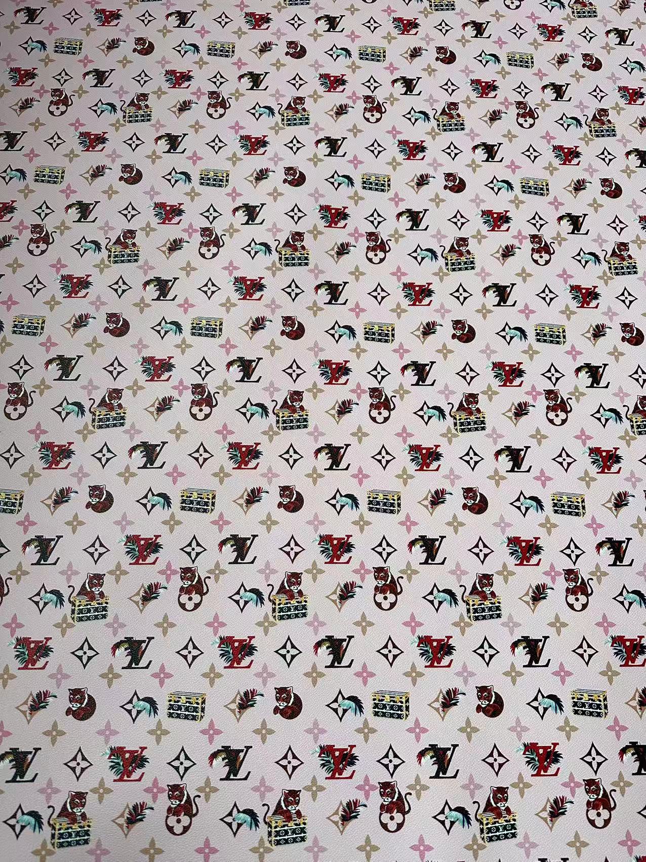 Craft Pink Tiger LV Leather Fabric For Handmade Shoes, Bag ,Upholstery Goods By Yard