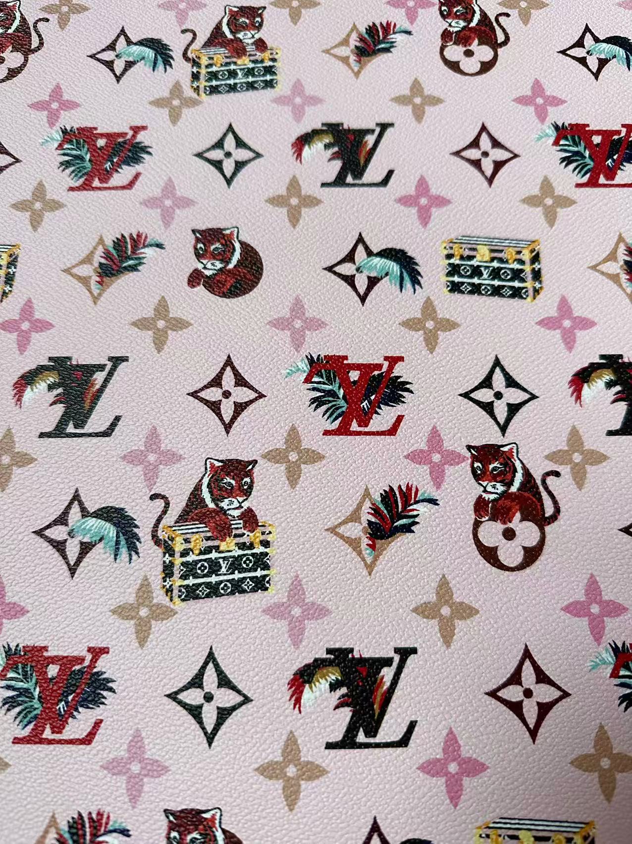 Craft Pink Tiger LV Leather Fabric For Handmade Shoes, Bag ,Upholstery Goods By Yard